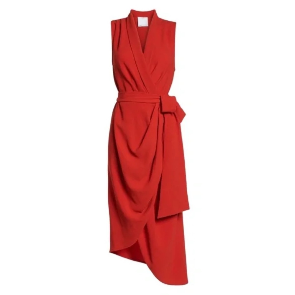 C/MEO COLLECTIVE Entice Asymmetrical Wrap Dress Red Small